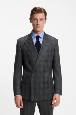 Veste de costume Slim en laine &agrave; carreaux BECKHAM&nbsp;x&nbsp;BOSS, Gris sombre