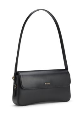 Bolso bandolera de piel sint&eacute;tica con letras de logo, Negro