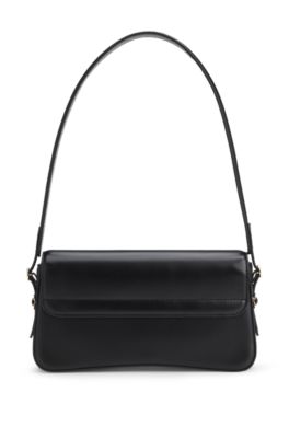 Bolso bandolera de piel sint&eacute;tica con letras de logo, Negro