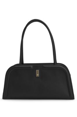Leather bowling bag with Double B monogram, Black