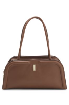 Leather bowling bag with Double B monogram, Brown