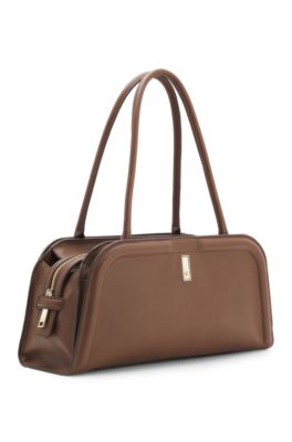 Leather bowling bag with Double B monogram, Brown