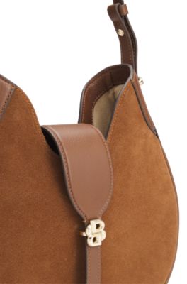 Sac hobo en cuir su&eacute;d&eacute; avec monogramme Double&nbsp;B, Marron