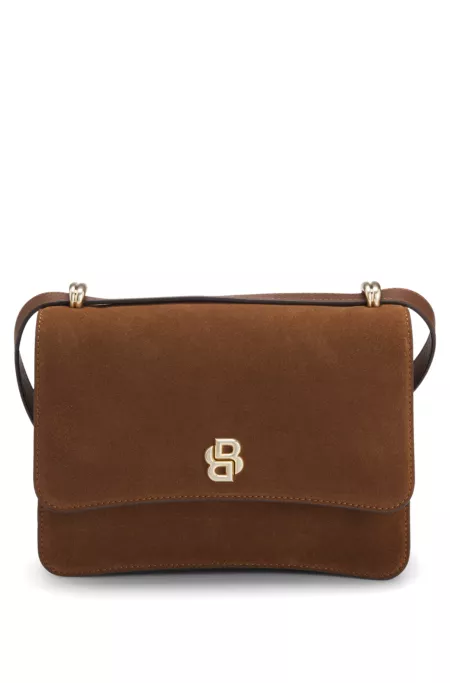 Suede crossbody bag with Double B monogram