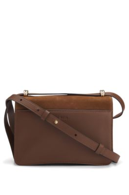 Bolso cruzado de ante con monograma Double&nbsp;B, Marr&oacute;n