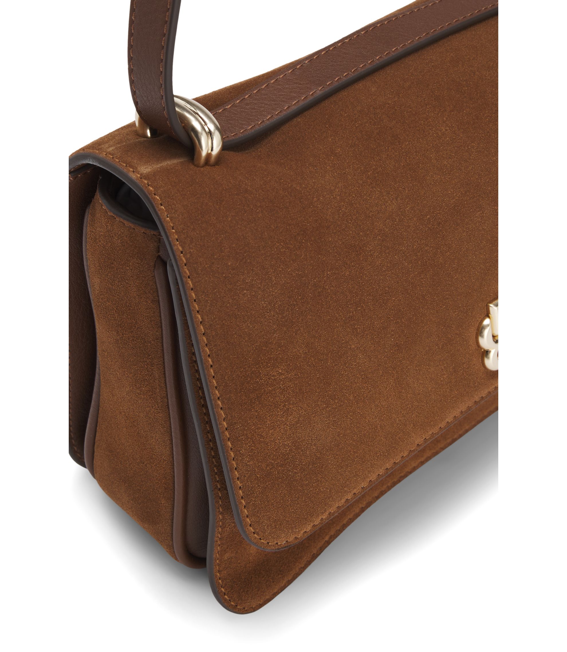 BOSS - Suede crossbody bag with Double B monogram - Brown