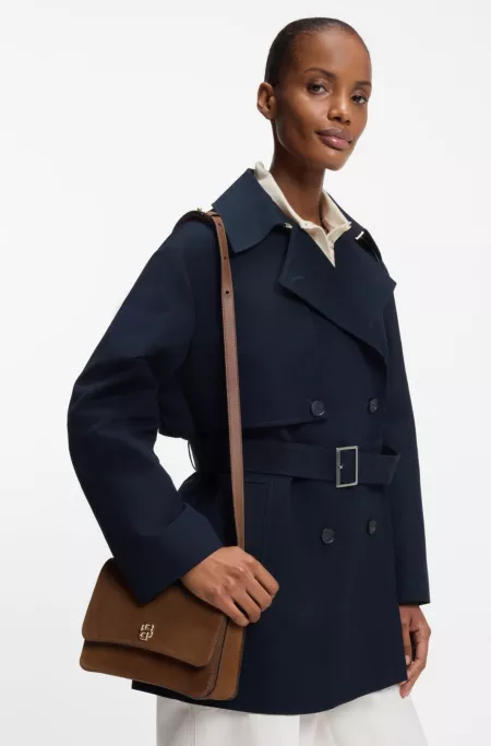 Suede crossbody bag with Double B monogram