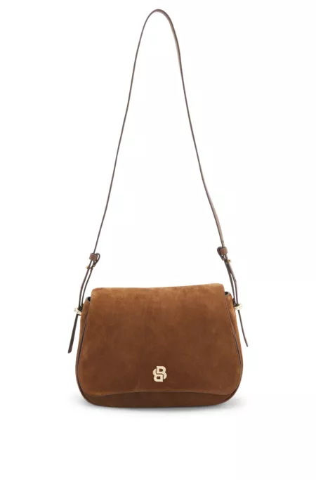 Suede saddle bag with Double B monogram