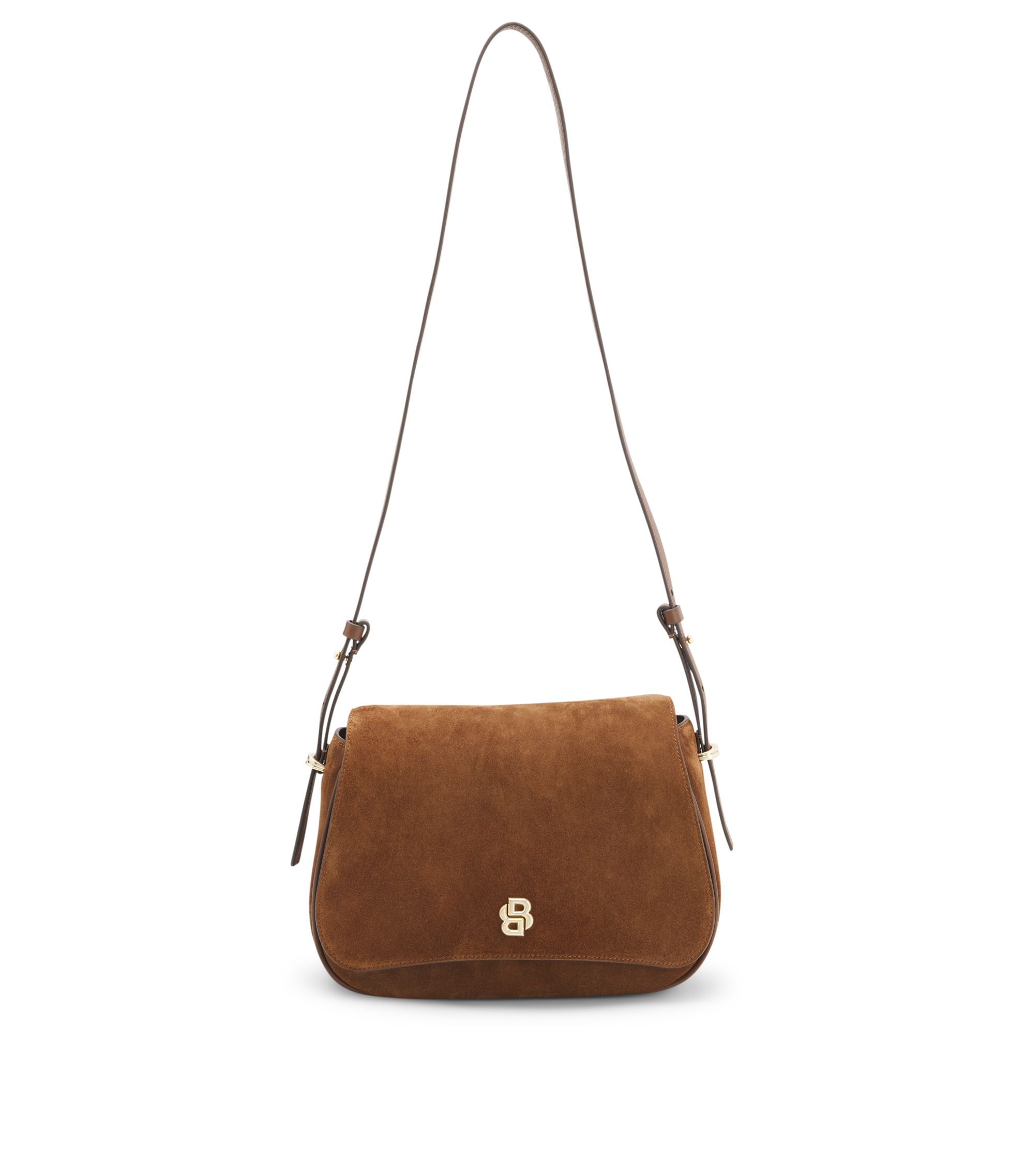 BOSS - Suede saddle bag with Double B monogram - Brown