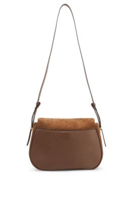 Suede saddle bag with Double B monogram, Brown