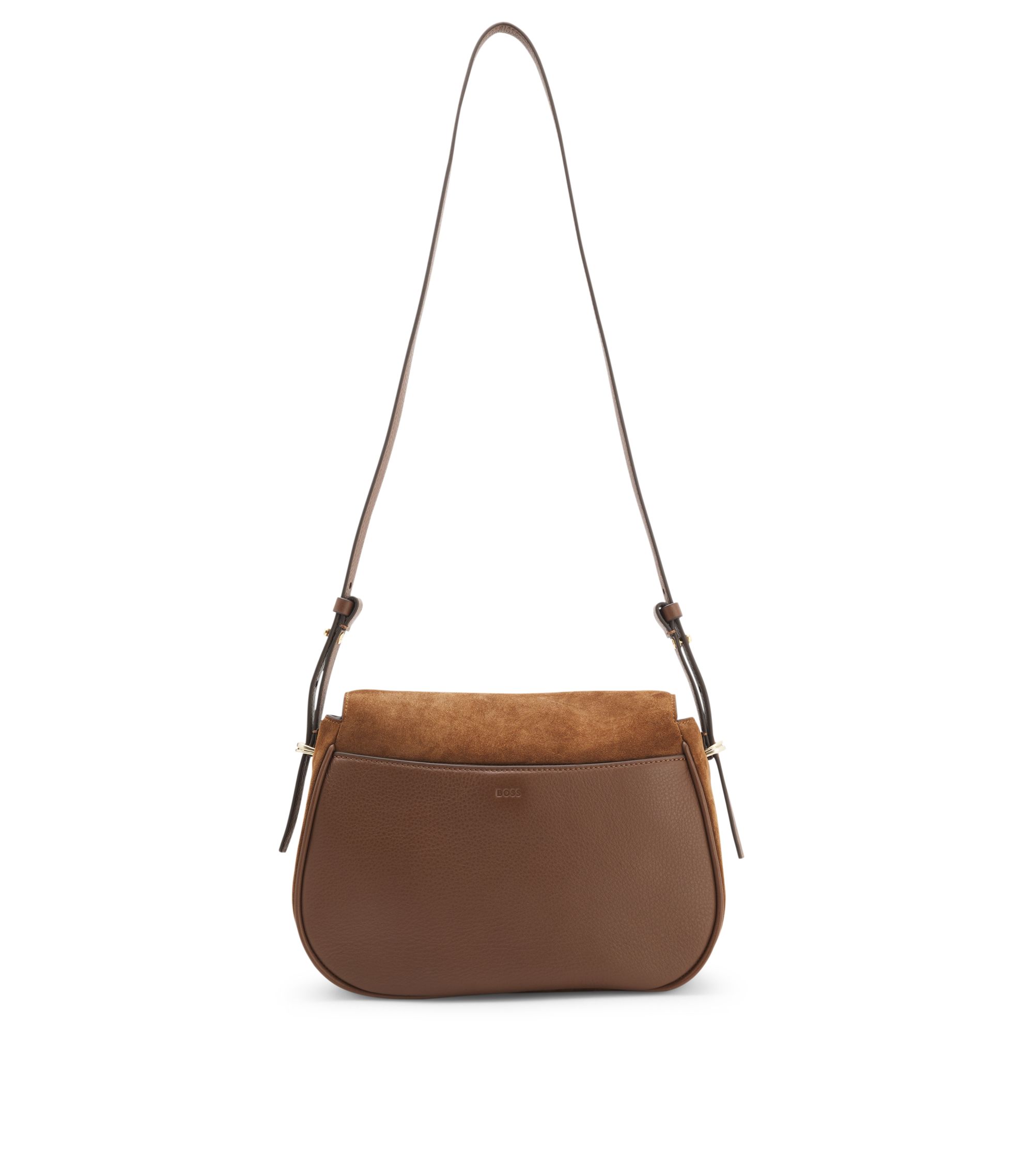 BOSS - Suede saddle bag with Double B monogram - Brown