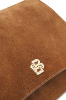 Suede saddle bag with Double B monogram, Brown