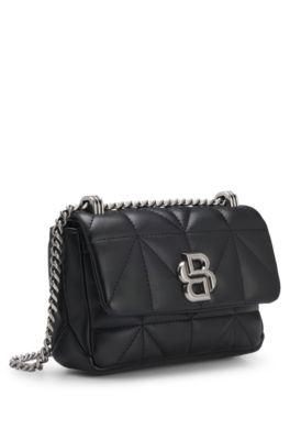 Bolso bandolera guateado peque&ntilde;o con monograma Double&nbsp;B, Negro