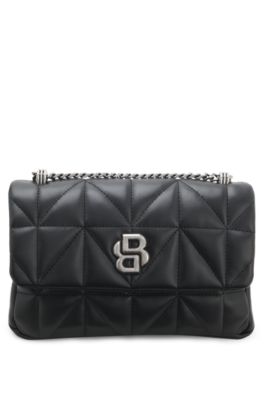 Bolso bandolera guateado con monograma Double&nbsp;B, Negro