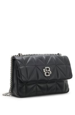 Bolso bandolera guateado con monograma Double&nbsp;B, Negro