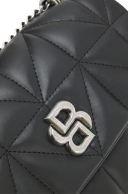 Bolso bandolera guateado con monograma Double&nbsp;B, Negro