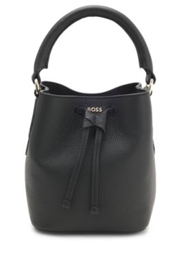 Logo-lettering bucket bag in leather, Black
