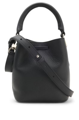 Logo-lettering bucket bag in leather, Black
