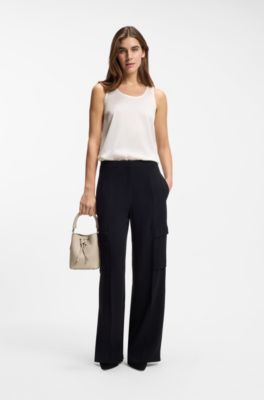 Logo-lettering bucket bag in leather, Light Beige