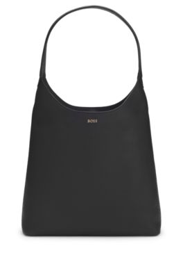 Logo-lettering hobo bag in leather, Black