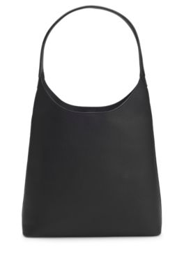 Bolso hobo de piel con letras de logo met&aacute;licas, Negro