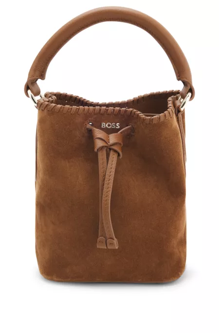 Whipstitched bucket bag in suede