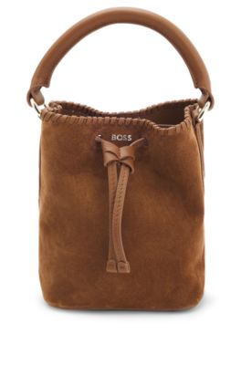 Sac seau en cuir su&eacute;d&eacute; avec d&eacute;tails &agrave; point roul&eacute;, Marron
