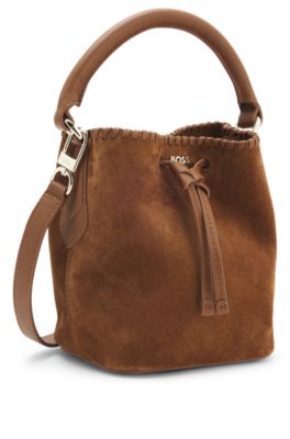 Sac seau en cuir su&eacute;d&eacute; avec d&eacute;tails &agrave; point roul&eacute;, Marron