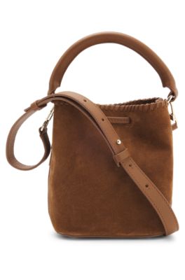 Sac seau en cuir su&eacute;d&eacute; avec d&eacute;tails &agrave; point roul&eacute;, Marron