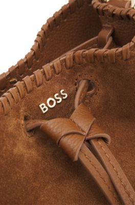 Sac seau en cuir su&eacute;d&eacute; avec d&eacute;tails &agrave; point roul&eacute;, Marron