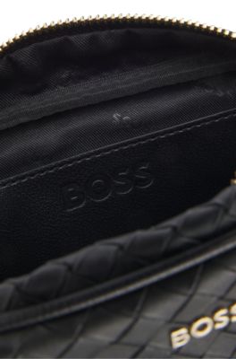 Bolso bandolera con motivo a cuadros, Negro