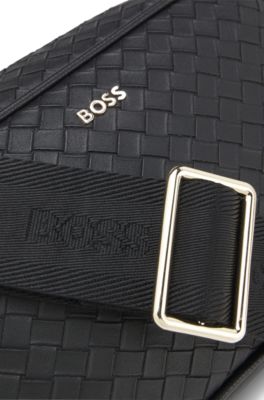 Bolso bandolera con motivo a cuadros, Negro