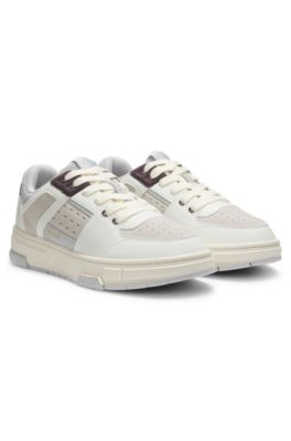 Trainers with mesh and faux leather, White