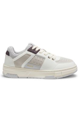 Trainers with mesh and faux leather, White