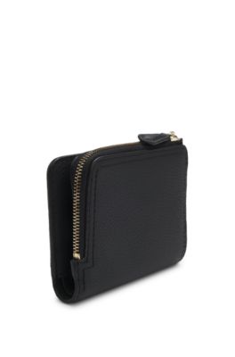 Portefeuille en cuir grain&eacute; avec lettres logo m&eacute;talliques, Noir