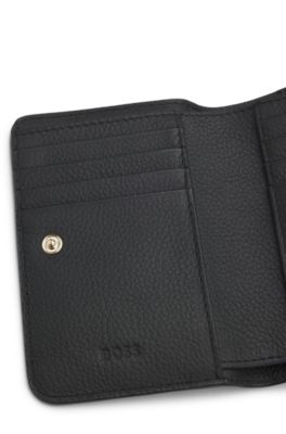 Portefeuille en cuir grain&eacute; avec lettres logo m&eacute;talliques, Noir