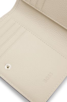Grained-leather wallet with metallic logo lettering, Light Beige