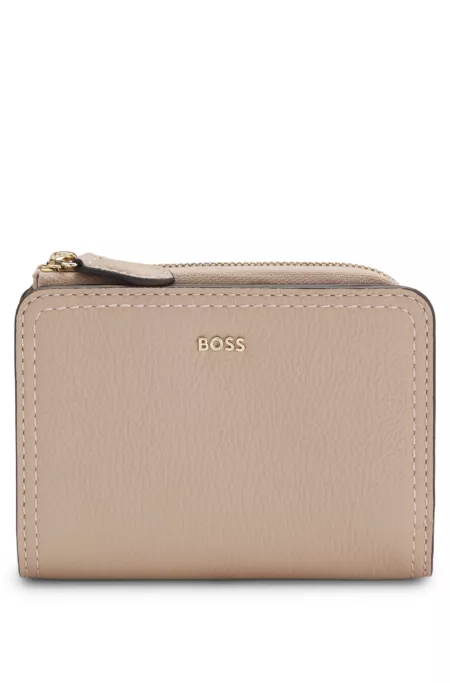 Grained-leather wallet with metallic logo lettering