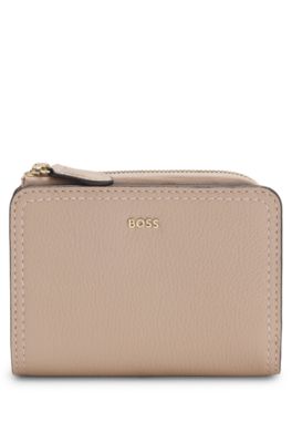 Grained-leather wallet with metallic logo lettering, Light Red