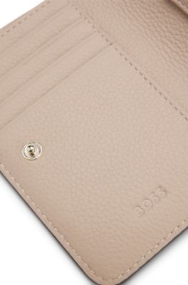 Grained-leather wallet with metallic logo lettering, Light Red