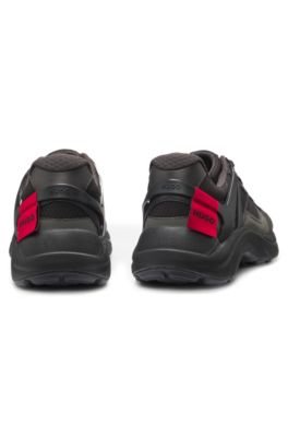 Heel-spoiler trainers with faux-suede accents, Black