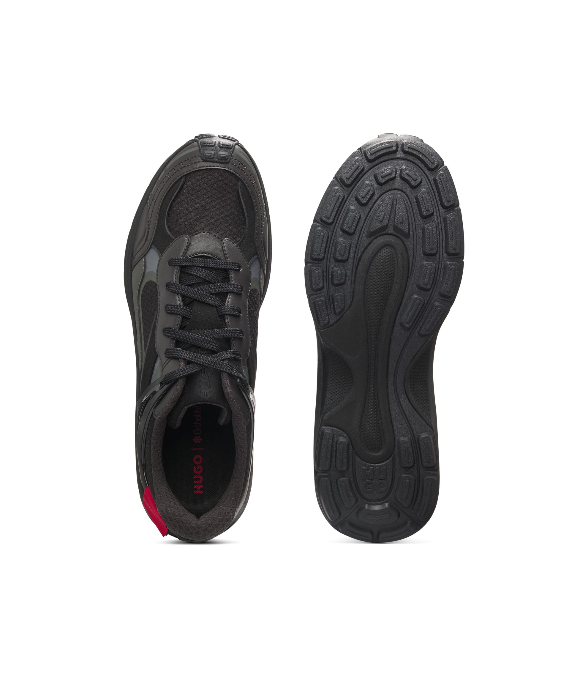 HUGO - Heel-spoiler trainers with faux-suede accents - Black