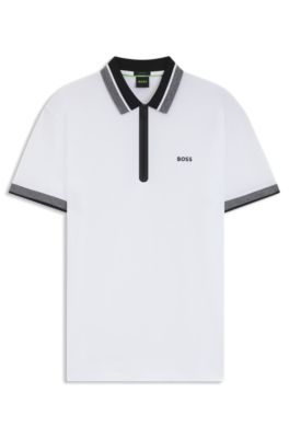 Polo en piqu&eacute; de coton avec patte zipp&eacute;e, Blanc