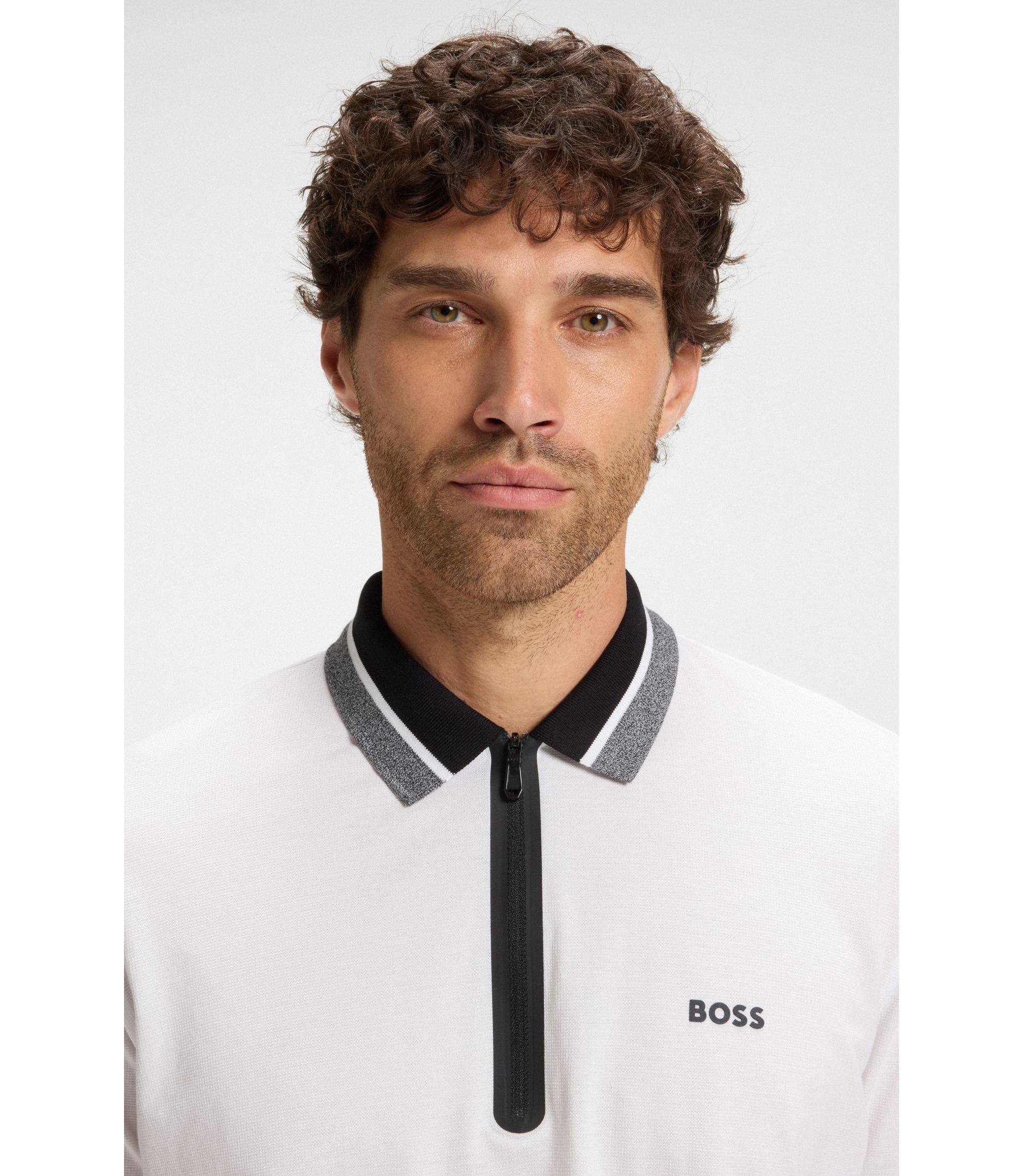 BOSS - Zip-placket polo shirt in cotton piqué - White