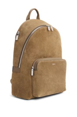 Mochila de ante con monograma grabado, Caqui