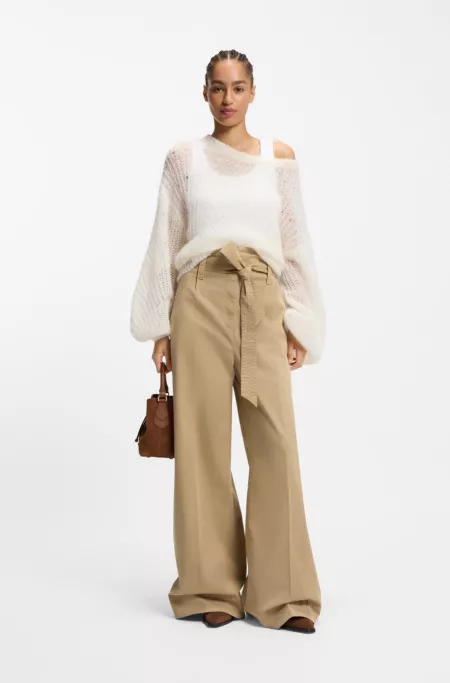 Belted wide-leg pants in stretch-cotton twill