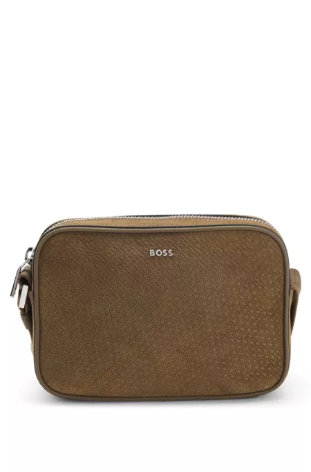 Crossbody bag in monogram-embossed suede