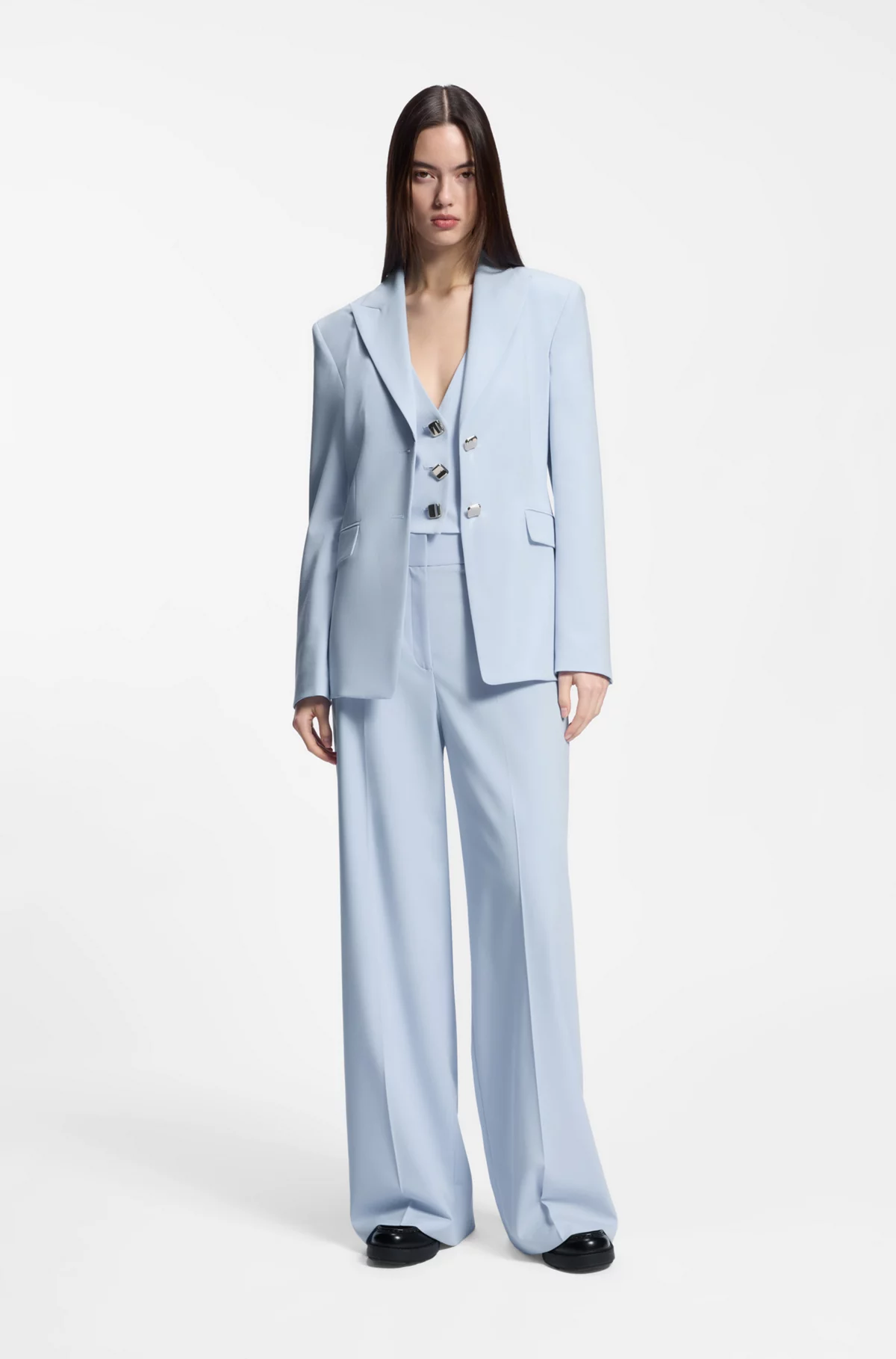 Wide-leg trousers in stretch fabric, Light Blue