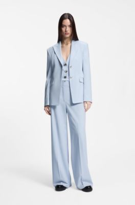 Pantalones en tejido el&aacute;stico con pernera ancha, Celeste