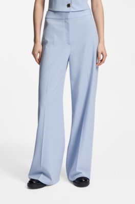 Pantalones en tejido el&aacute;stico con pernera ancha, Celeste